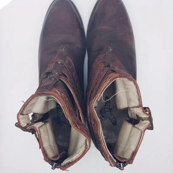 Freebird Women's Almond Toe Braided Buckled Straps Brown Leather Ankle Boots 10 - Picture 7 of 11